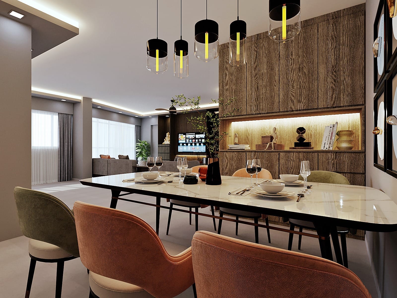 Professional commercial office interior with custom conference acoustic paneling and ergonomic workstation partition