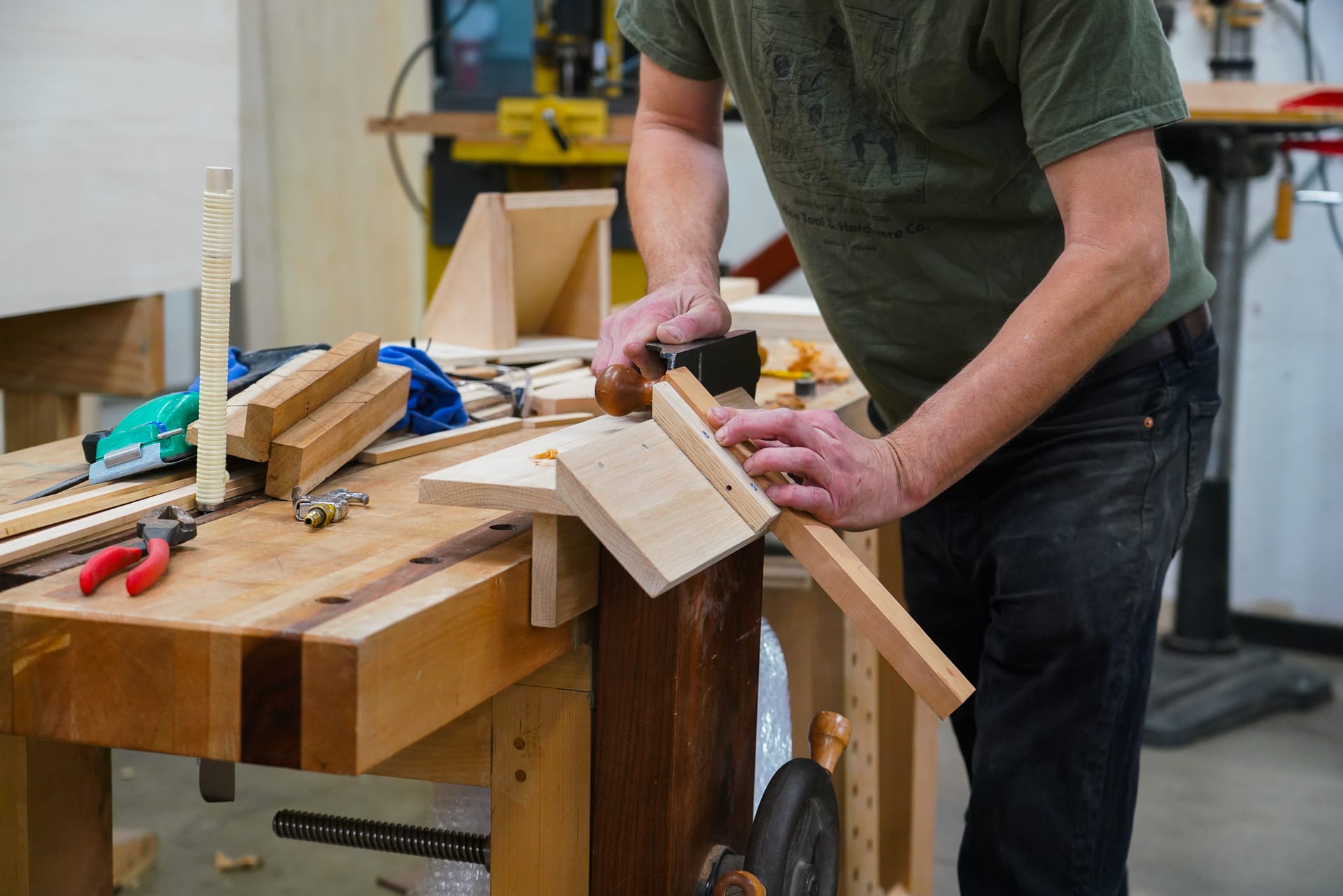 In-house carpentry workshop with craftsman precision joinery and edge-banding